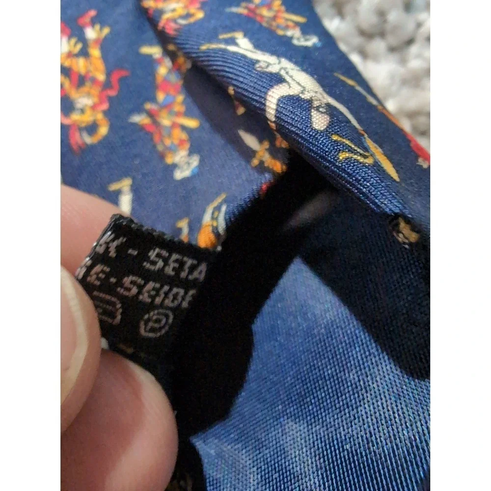 Salvatore Ferragamo Silk‎ Necktie Mens Harlequin Figures Blue Made in Italy